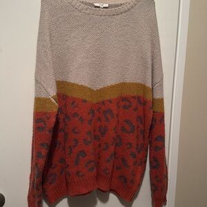 Cream and Gold Crew Neck Sweater with Intricate Patterns